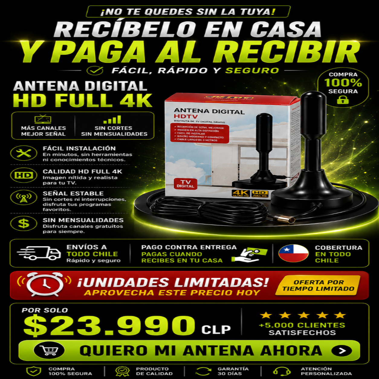 Antena Digital Full HD 4K | Más Canales, Mejor Señal y Sin Mensualidades