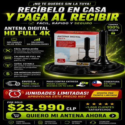 Antena Digital Full HD 4K | Más Canales, Mejor Señal y Sin Mensualidades