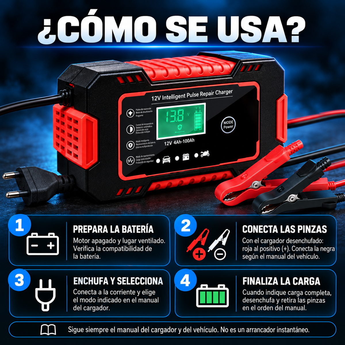 VoltCar™ | Cargador de Batería 12V para Auto — Recupera la Energía de tu Batería ⚡